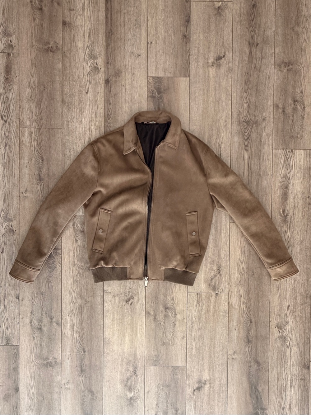 Men's Zara Brown Suede Leather Bomber Jacket